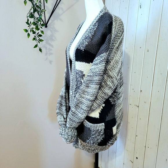 90's CHUNKY SLOUCHY COLOURBLOCK CARDIGAN SWEATER - Picture 11 of 12